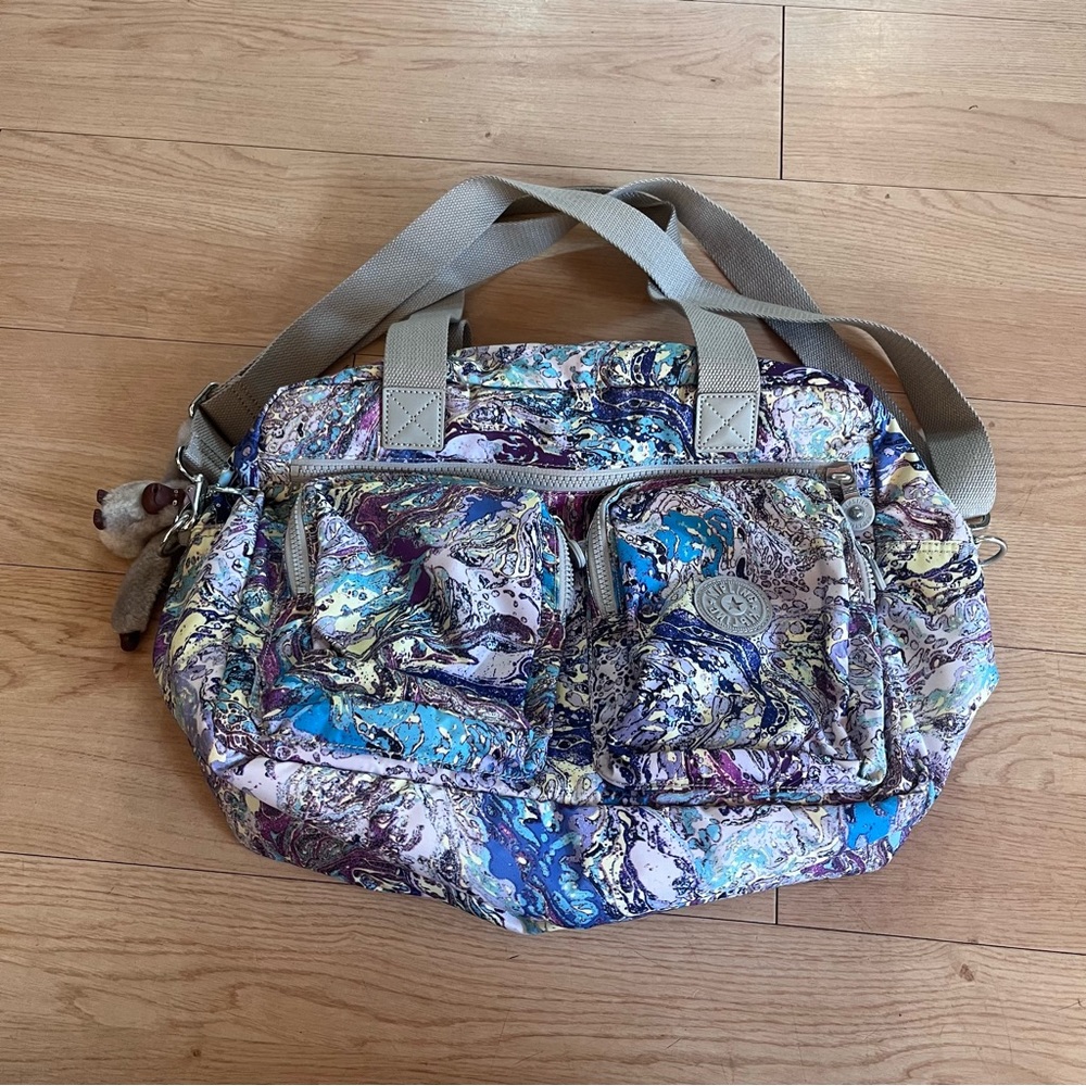 Kipling Cyrene Gray Oil Slick Overnight Carry On Travel Bag Tote - Picture 1 of 9